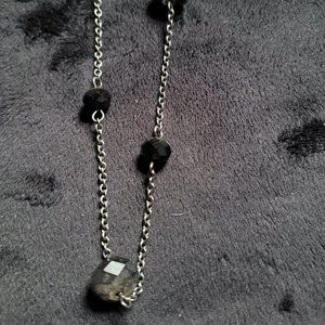 35"-38" Silver Chain Neclace with Black Ball Pendants